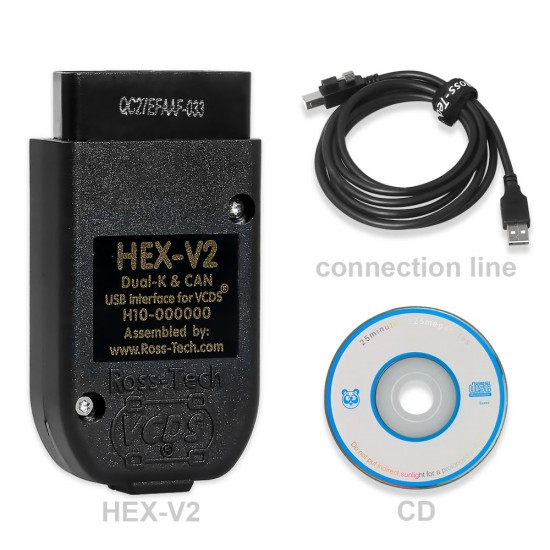 New Ross-Tech VCDS V2-20.4 V20.4 HEX-V2 Intelligent Dual-K CAN USB Interface Car Auto Fault Diagnosis Wire Cable with CD Software