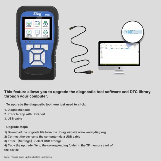 JDiag M100 Motorcycle Diagnostic Tool 12V Battery Tester Intelligent Dual System Moto Scan Tool