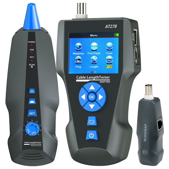 KOLSOL AT278 TDR Multi-functional LCD Network Cable Tester Tracker RJ45/RJ11/BNC/Metal Cable/PING/POE Cable Length Test With Port Flashing