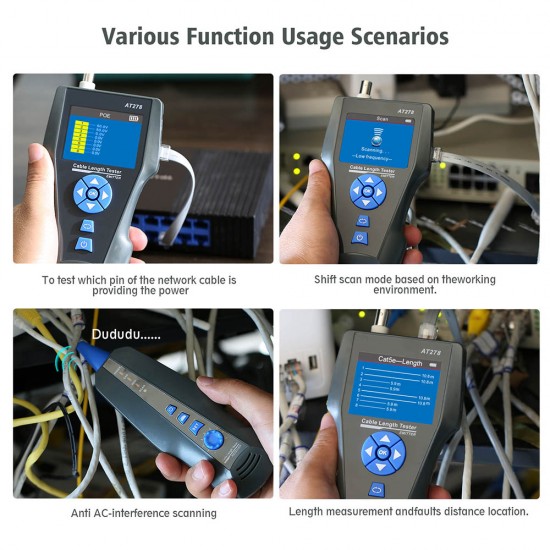 KOLSOL AT278 TDR Multi-functional LCD Network Cable Tester Tracker RJ45/RJ11/BNC/Metal Cable/PING/POE Cable Length Test With Port Flashing